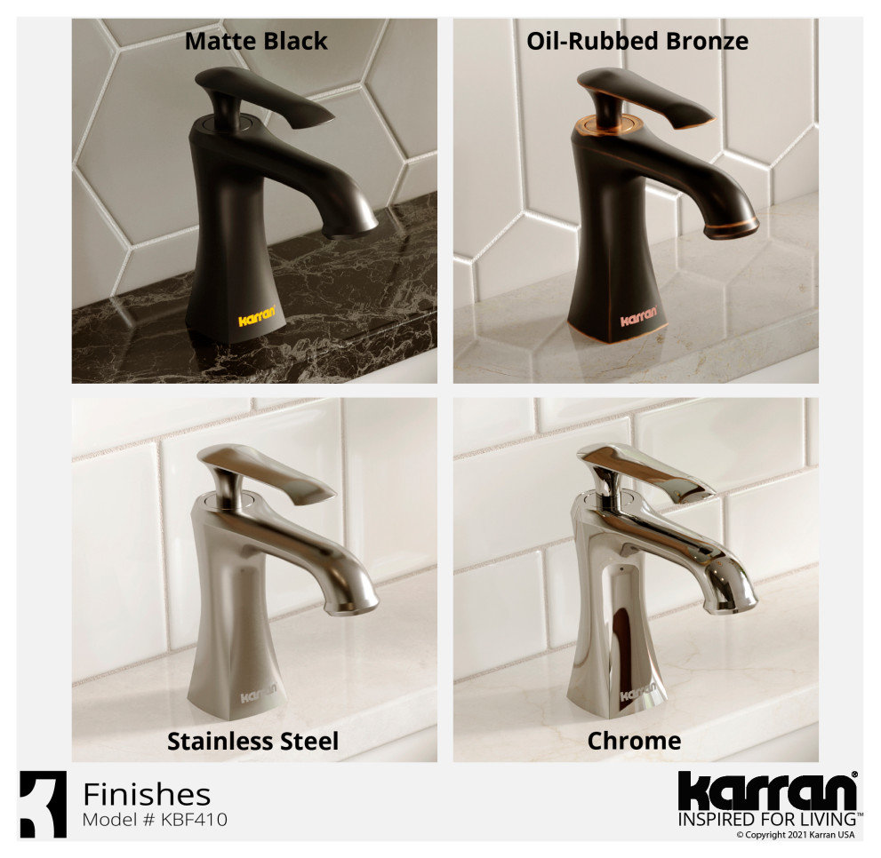 Karran 1-Hole 1-Handle Bathroom Faucet With Pop-Up Drain, Chrome