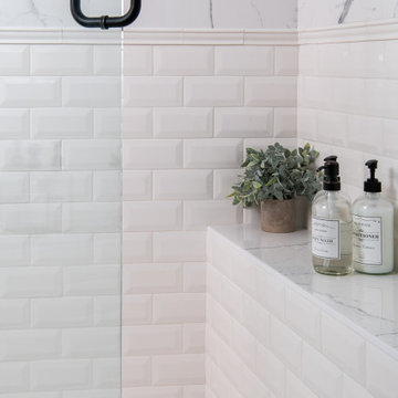 White Tile Shower with a Bench