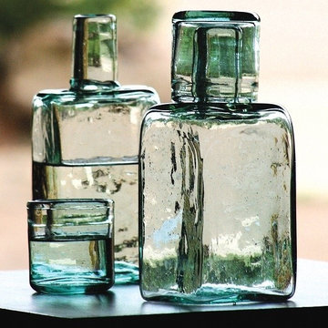 Hand Blown Recycled Bedside Water Carafe & Glass