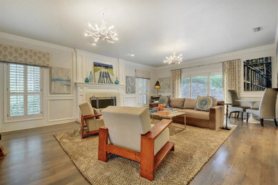 Example of a transitional living room design in Austin