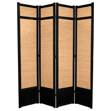7' Tall Jute Shoji Screen, 4 Panel, Black