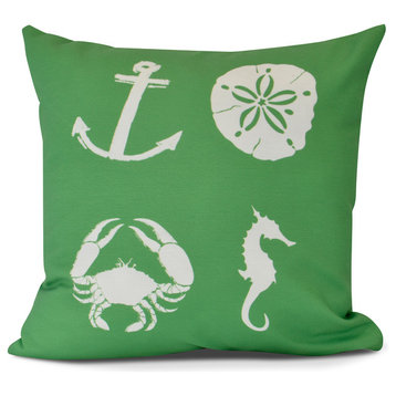 Sea Quadarants Geometric Outdoor Pillow,Green,16 x 16 inch