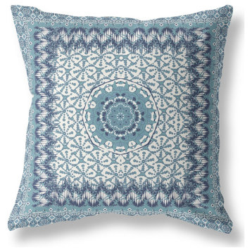 16 Blue White Holy Floral Indoor Outdoor Throw Pillow