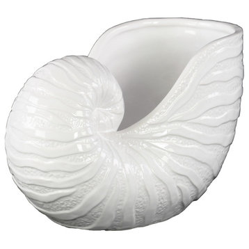 Ceramic Nautilus Seashell Sculpture, White