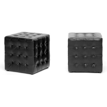 Modern Cube Ottomans, Set of 2, Black