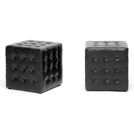 Modern Cube Ottomans, Set of 2, Black