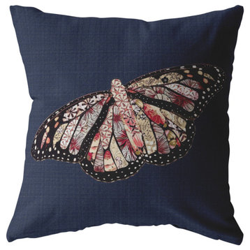 26" Denim Blue Butterfly Indoor Outdoor Zippered Throw Pillow