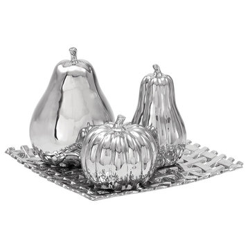 Urban Designs Silver Ceramic Lattice Fruit Bowl Centerpiece