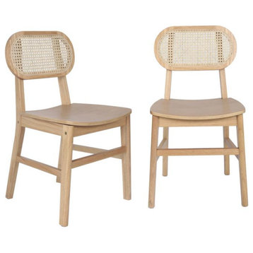 Jacob Set of 2 Commercial Cane Rattan Dining Chairs, Natural