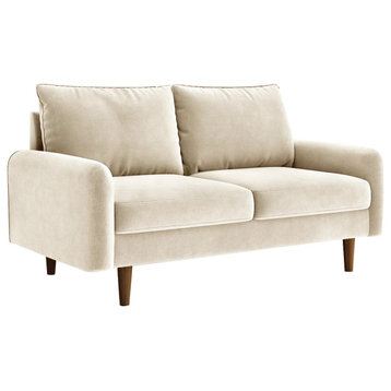Retro Modern Loveseat, Tapered Legs With Comfy Upholstered Seat, Beige