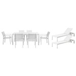 Pangea Home - David 9 Piece Patio Set, White Frame, White Textilene - Dining table is made with an aluminum frame and polyresin top. Dining table has a 2 inch umbrella hole.