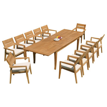 13-Piece Outdoor Teak Dining 122" X-Large Rectangle Table 12 Celo Stacking Chair