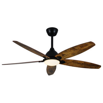 60" Ceiling Fan With Lamp, Plywood Blades, 52.0x13.4", 2 Color Blades, Black