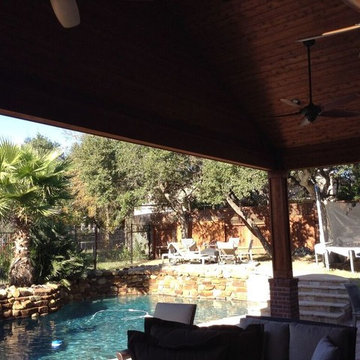 Circle C Ranch in South Austin, TX, covered porch and poolside patio