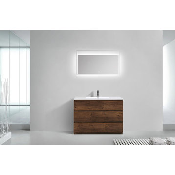 Moa Bathroom Vanity With 3 Drawers and Acrylic Sink, Rosewood, 48"