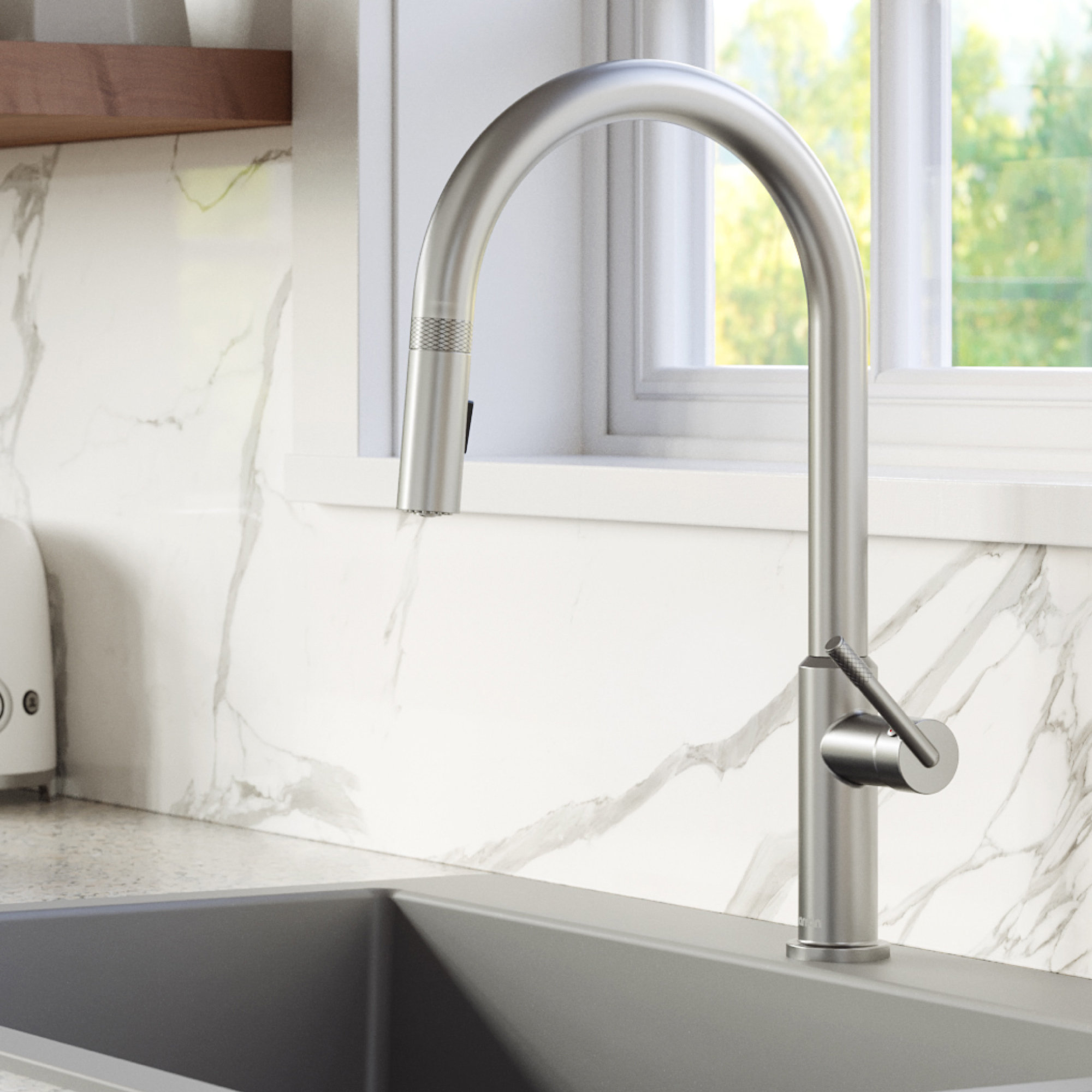 Karran KKF350 1-Handle Pull Down Dual Function Sprayer Faucet, Stainless Steel