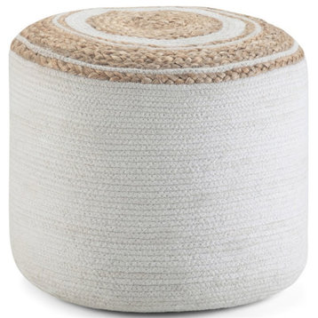 Simpli Home Serena Boho Round Braided Pouf in Natural Cotton