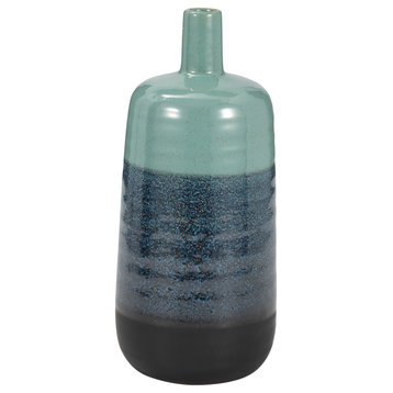 Ceramic 13", Tri-Colored Speckled Vase, Aqua Green