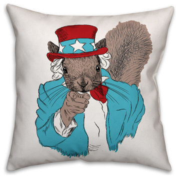Star Spangled Squirrel Spun Poly Pillow, 18"x18"