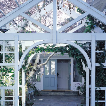 new ertry gazebo and patio behind