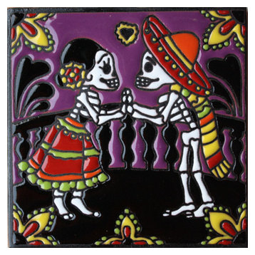 6"x6" The Lovers Day of the Dead Clay Tile