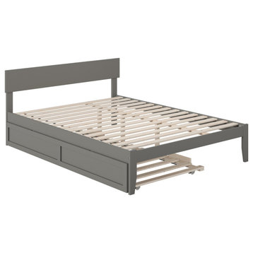 Boston Queen Bed With Twin Extra Long Trundle, Gray