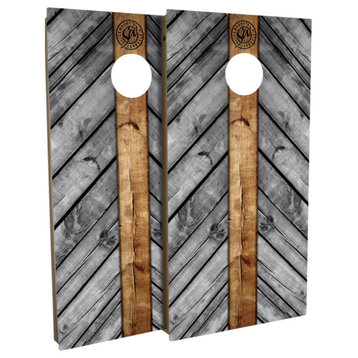 Gray Wood Lines All Wood Cornhole Board Set, Includes 8 Bags