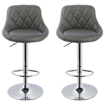 Best Master Claire Faux Leather Adjustable Swivel Bar Stool in Gray (Set of 2)