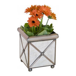 Worlds Away Crosshatch Antique Mirror Planter - Bathroom Mirrors