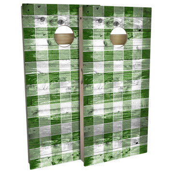 Country Living Rustic Green Checker Pattern Cornhole Board Set, Includes 8 Bags