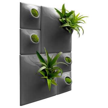 Modern Wall Planter Set, Node Living Wall, Ceramic, BR2, Dark Gray