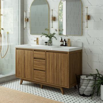 Madison Teak 60 Double Bathroom Vanity in Golden Teak with 2" White Quartz