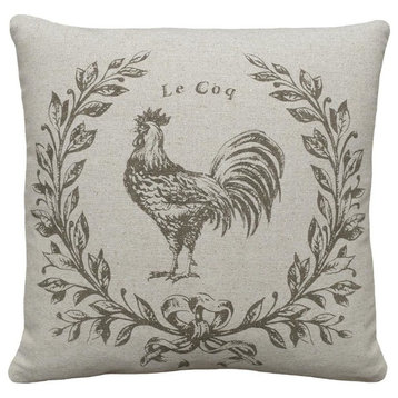 Le Coq Smokey Gray, Hand-Printed Linen Pillow