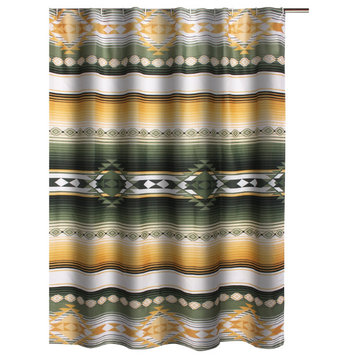 Benzara BM293487 Shower Curtain, Southwest Style Yellow Stripes, Button Holes