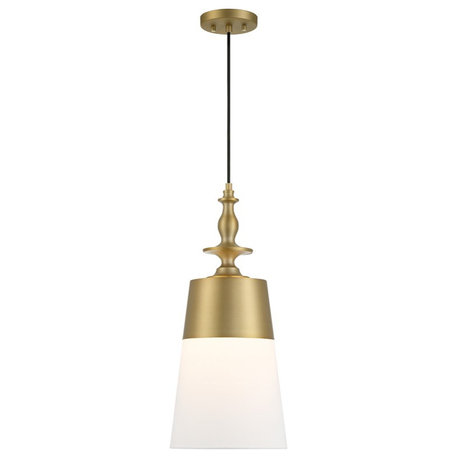 Designers Fountain Ava 10" 1 Light Pendant, Gold/ White Fabric, D281M-10P-BG