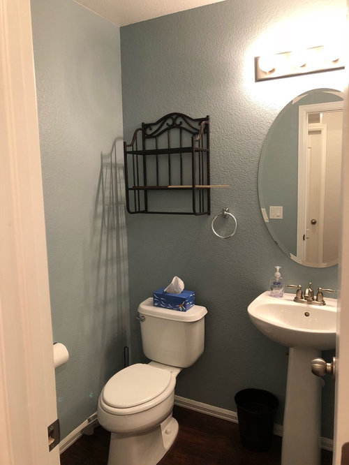 Powder Room Help 2 Ditch Cur Metal Rack And Have Hubby Build New Wood Ones 3 Ideas For Walls Next To In Front Of Toilet I Was Considering Corner Shelves
