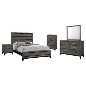 Coaster 5-Piece Transitional Wood Eastern King Panel Bedroom Set in Gray