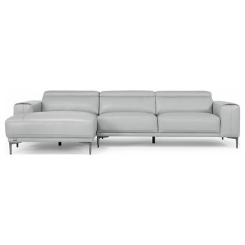 Rousso Grey Leather Sectional with Ratcheting Headrests, Left Chaise