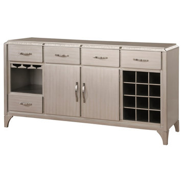 Furniture of America Desi Wood Dining Buffet Cabinet with Wine Rack in Silver