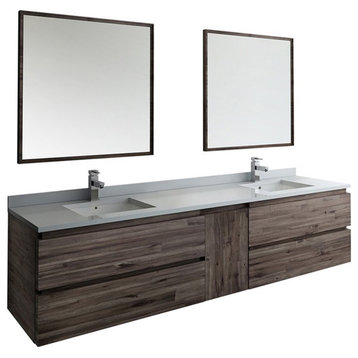 Fresca Formosa 84" Wall Hung Double Sinks Bathroom Vanity with Mirrors in Brown