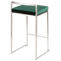 LumiSource Fuji Counter Stool Set of 2, Green Velvet Cushion, Steel Frame