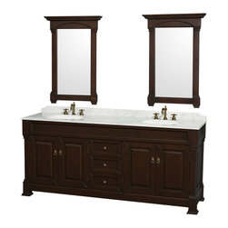 Wyndham Collection Andover 80" Vanity, Carrera Marble Top, White Sinks - Bathroom Vanities And Sink Consoles