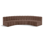 Meridian Furniture - Arc Vegan Leather Upholstered 5-Pc. U-Shaped Modular Sectional, Brown - Unleash modern opulence with the Arc Vegan Leather 5pc. Sectional. Crafted for the modern connoisseur, this Sectional injects an air of refined luxury into any space. Its sleek silhouette, upholstered in supple brown vegan leather, exudes timeless sophistication while the deep channel tufting adds textural intrigue, further elevating the chair's visual appeal. The modular design makes it a versatile chameleon, effortlessly adapting to your evolving needs and preferences. Whether you envision it gracing a chic living room corner, basking in the glow of a bedroom window, or adding a touch of drama to a home office, the Arc seamlessly complements your unique interior aesthetic.