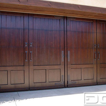 Mediterranean Style Garage Door | Handcrafted in Mahogany & Hand-Forged Hardware