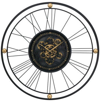 Roman Gear Wall Clock, Black/Gold