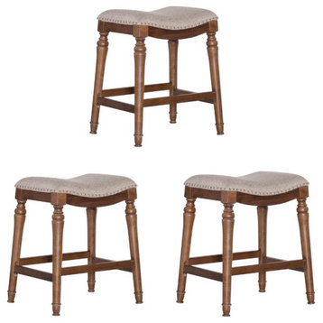 Home Square 3 Piece Saddle Polyester Upholstery Wood Counter Stool Set in Brown
