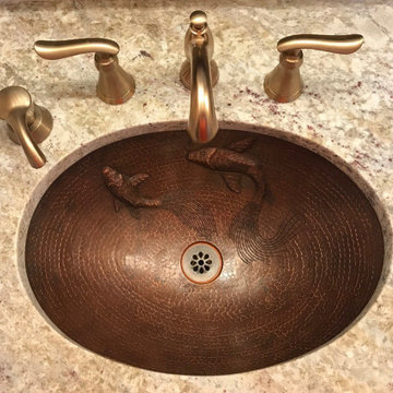 19" Oval Under Counter Hammered Copper Bathroom Sink with Koi Fish Design (LO19F