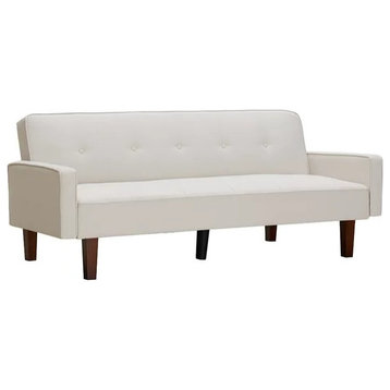 Multifunctional Futon Sofa, Linen Upholstered Seat With Button Tufting