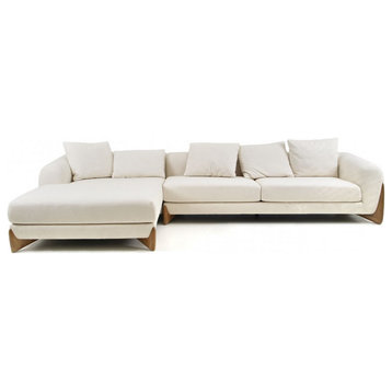 Modrest Fleury Contemporary Cream Fabric and Walnut LAF Sectional Sofa