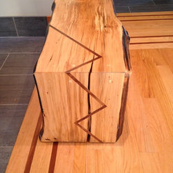 Live edge beech tree bench, walnut inlay - Furniture